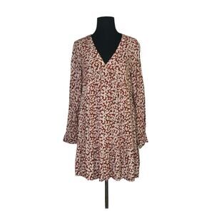 Flawless brown white floral long sleeveless tier mini dress size small